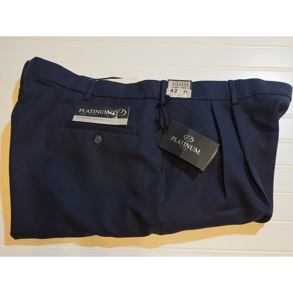 Platinum Member Mens Pleated Dress Pants Trousers Navy Blue 42x25 New READ